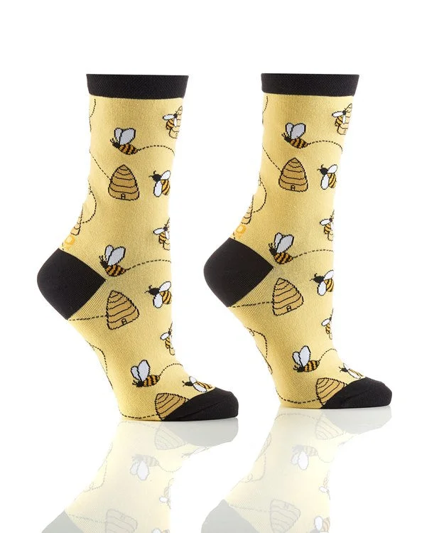 Women's hypoallergenic socks for sensitive skinYO Sox "Busy Bee" Cotton Dress Crew Socks - Medium