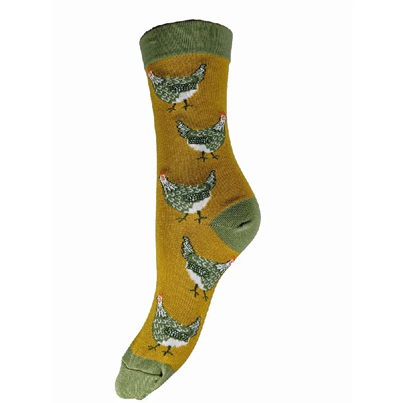 Women's knee - high socks with lace trimChicken Bamboo Socks