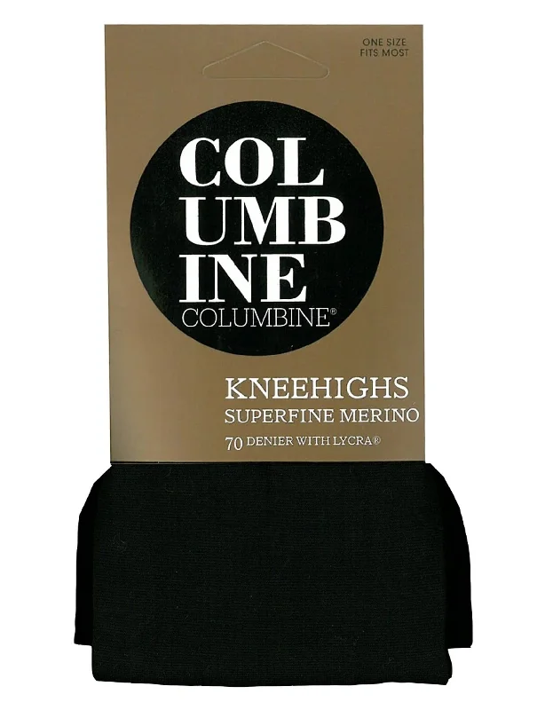 Columbine 2425 Plain Knit Superfine Merino Wool 70 Knee Highs Black