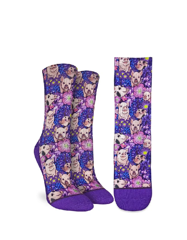 Women's adjustable - fit socks for a customized feel"Piggies" Active Crew Socks by Good Luck Sock - Medium