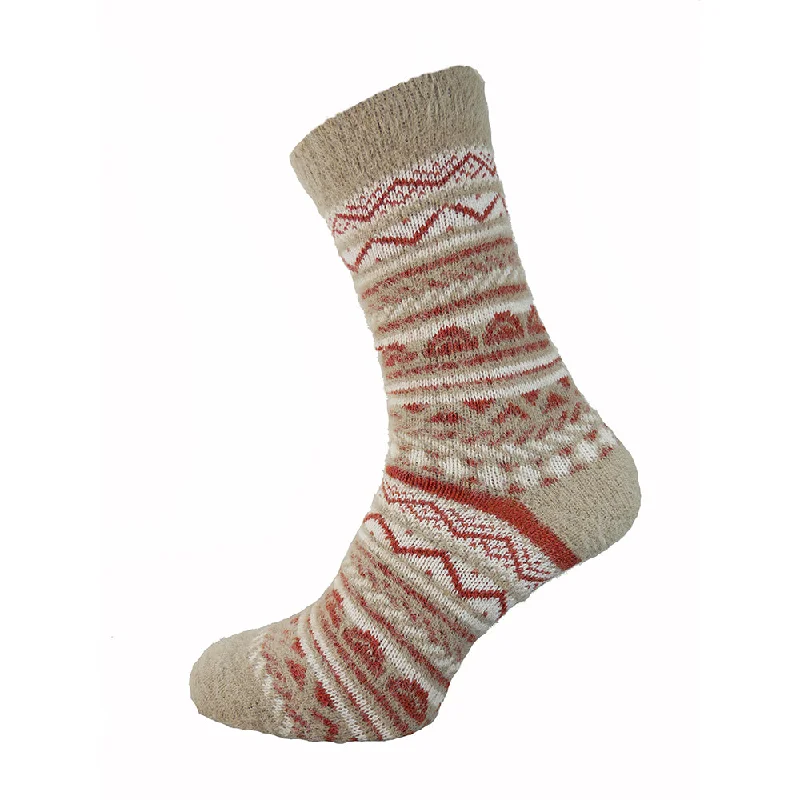 Women's moisture - wicking socks for sportsFawn and red patterned Wool blend socks