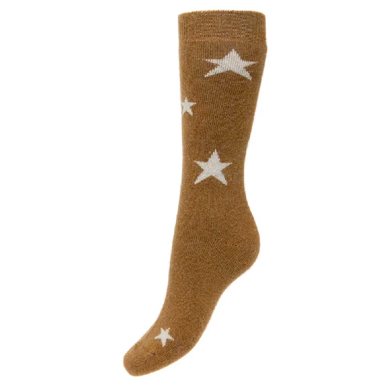 Women's cotton blend socks for breathabilityMustard wool blend socks with stars