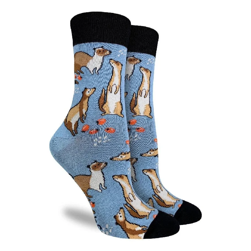 Women's cotton blend socks for breathability"Ferrets" Cotton Crew Socks by Good Luck Sock