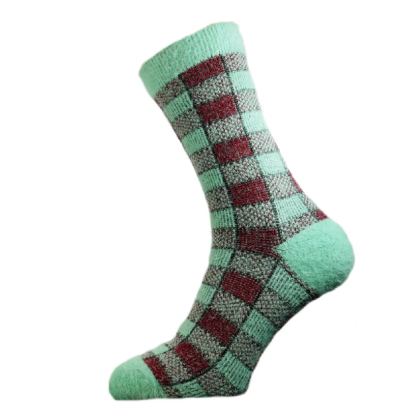 Women's ribbed knee - high socks for a classic lookGreen and red check wool blend socks