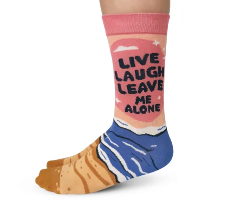 Women's thermal socks for cold weather"Live, Laugh, Leave" Crew Socks by Uptown Sox - Medium