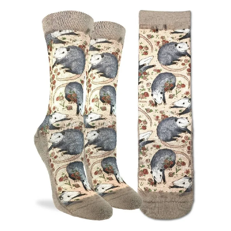 Women's non - slip socks for safety"Opossum" Crew Socks by Good Luck Sock - Medium