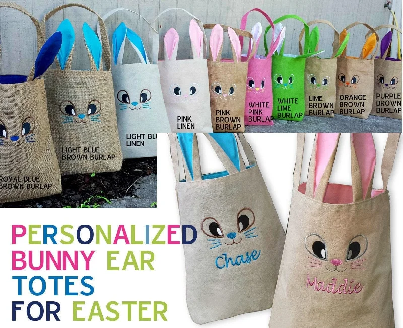 Nylon stockings for a smooth and shiny finishPersonalized Easter Baskets for Toddlers Cute Easter Tote Canvas Bag Embroidered Name Easter Bunny Face Pink or Blue Liner For Boys Girls