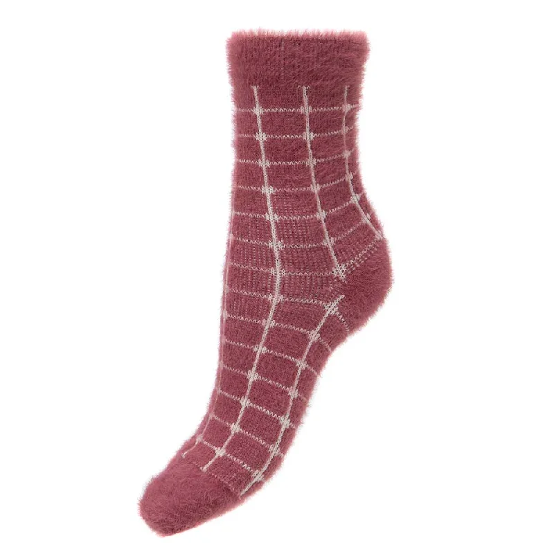 Women's cotton blend socks for breathabilityPink with cream grid wool blend socks