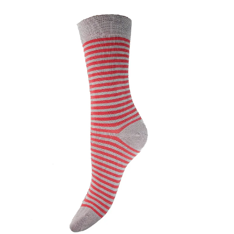 Women's hypoallergenic socks for sensitive skinRed and taupe stripe bamboo socks