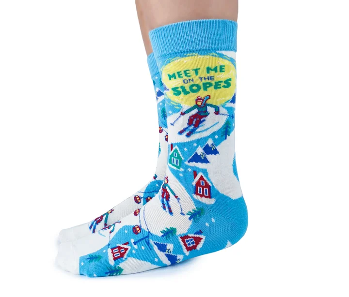 Women's anti - odor socks for long - day freshness"Ski The Slopes" Cotton Crew Socks by Uptown Sox - Medium