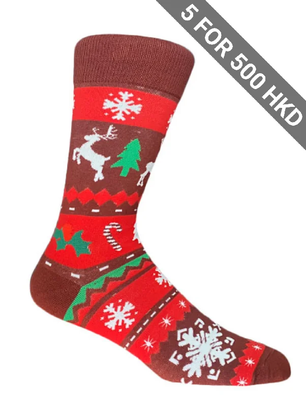 Women's ankle socks with a frilly edgeSocks | Christmas | Reindeer | Burgundy | Cotton