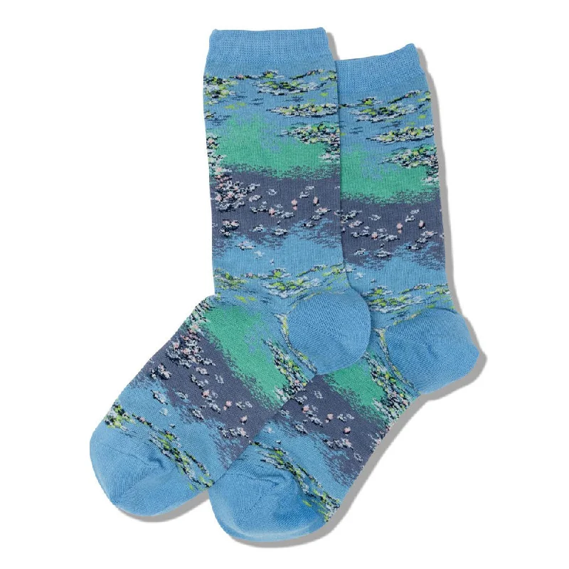 Women's cashmere - blend socks for extra softness"Water Lilies" Cotton Dress Crew Socks by Hot Sox - Medium