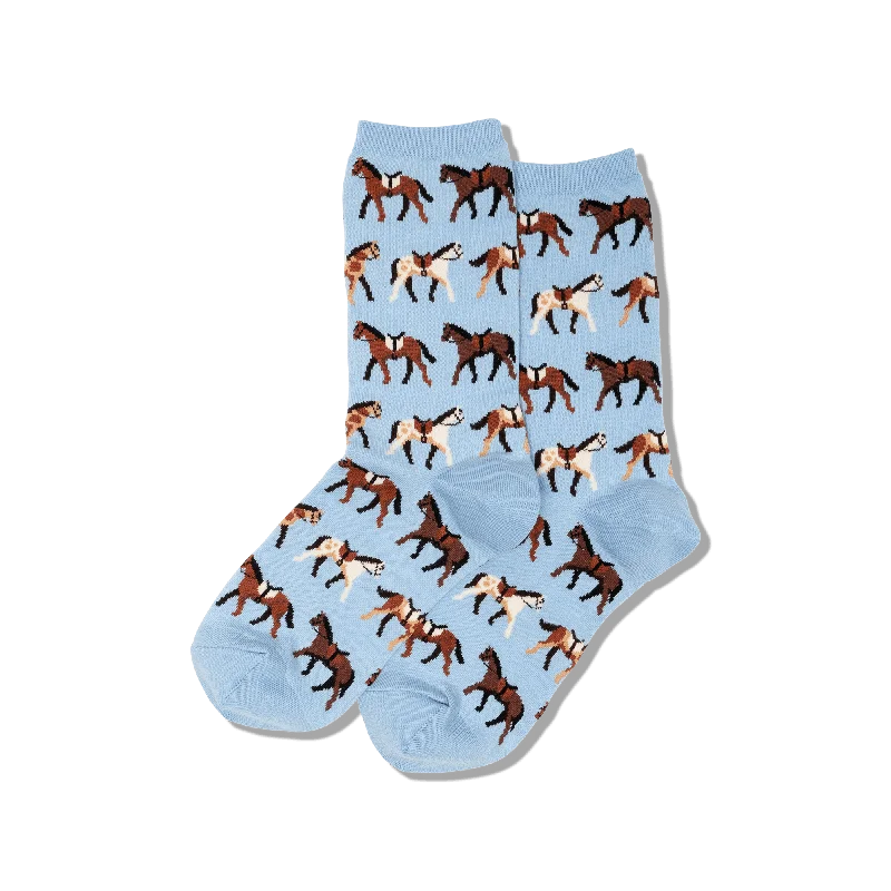 Women's cushioned sole socks for shock absorption"Horses" Cotton Crew Socks by Hot Sox - Medium