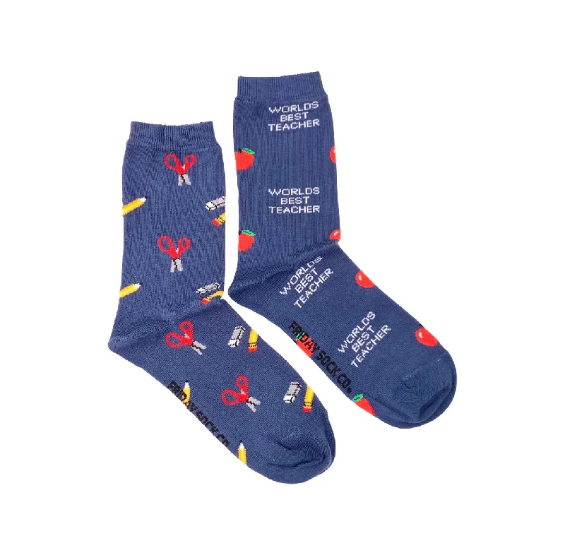 Women's no - show socks with a floral motifWorld's Best Teacher Mismatched Socks