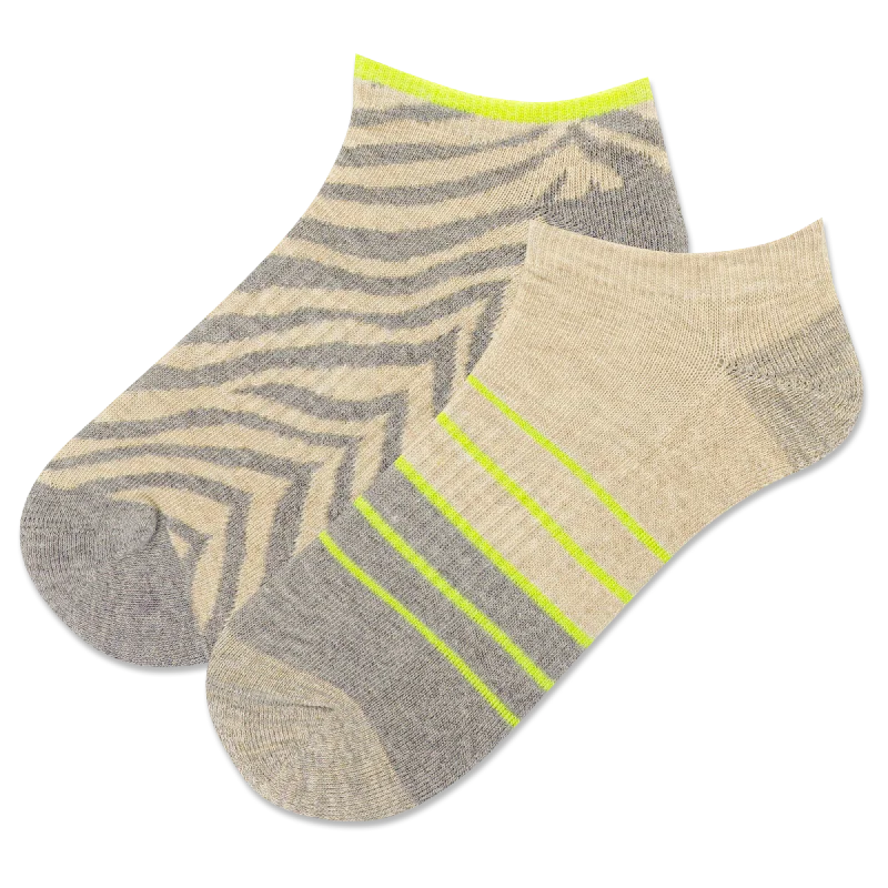 Women's non - slip socks for safety"Zebra Stripe" Polyester Ankle Socks by Hot Sox - 2 Pack - Medium