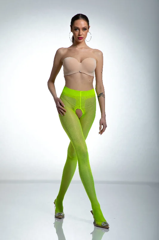 high - waisted women tights for tummy controlAmour Hip Gloss Crotchless Tights - Fluo Yellow