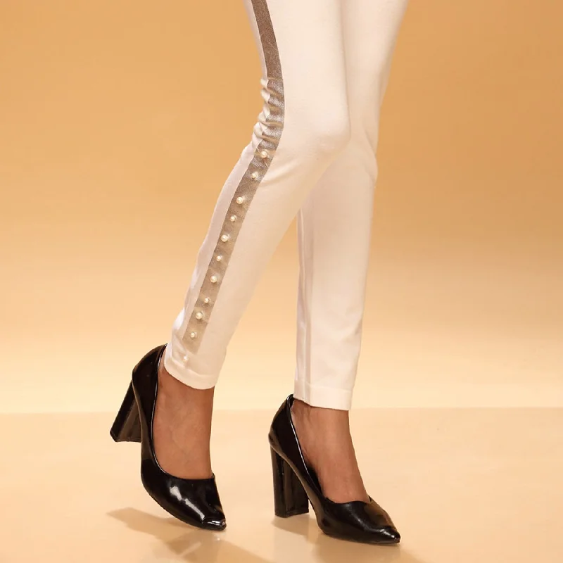 women tights with a control top for shapingCream Color Plain Tights PN2062