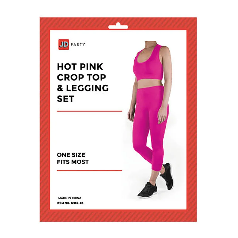 women tights with a blend of spandex for stretchCrop Top & Legging Set - Hot Pink