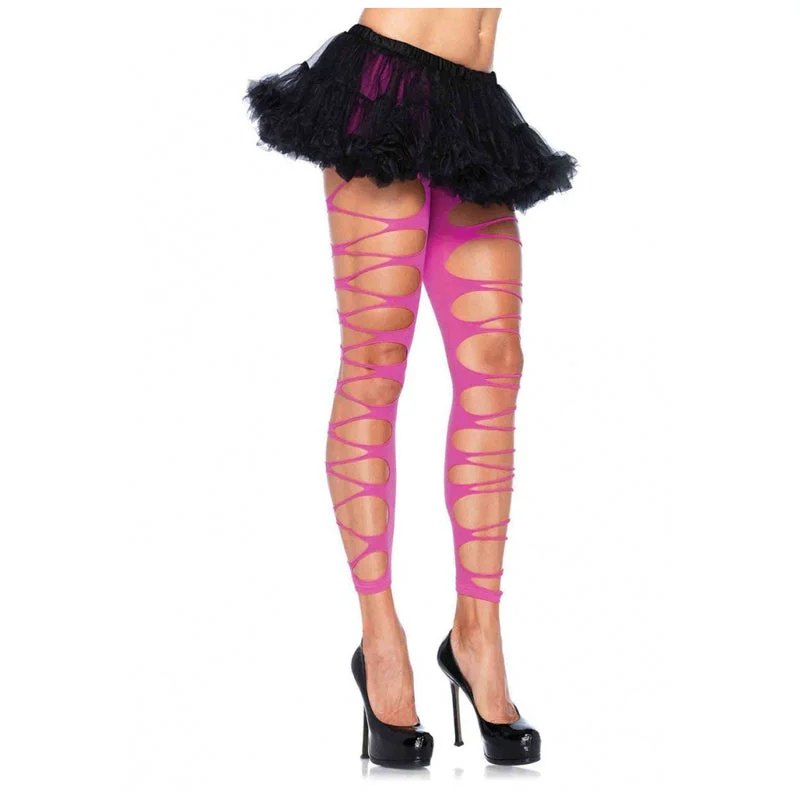 pastel - colored women tights for a soft aestheticFootless Contrast Shredded Tights Neon Pink