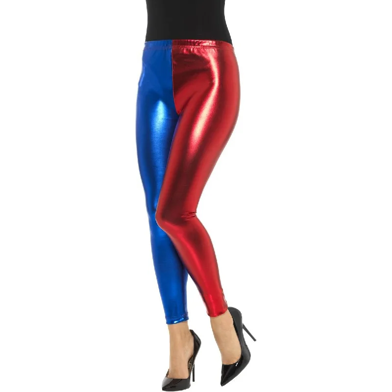 women tights for a ski vacation on the slopesJester Cosplay Metallic Blue & Red Leggings